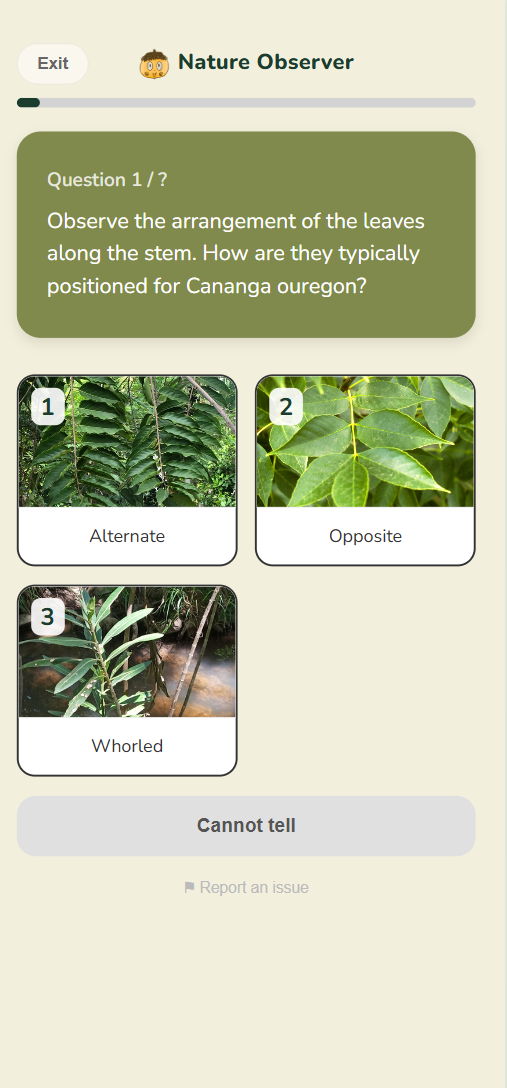 Nature Observer quiz screen